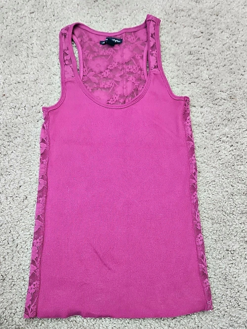 American Eagle Outfitters Lace-Back Ribbed Tank Top Pink XS